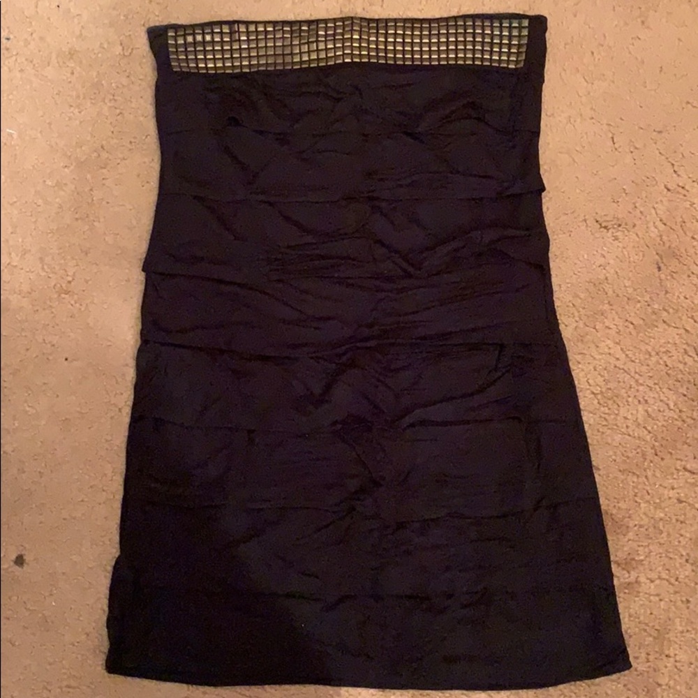 Black strapless gold studded teared dress